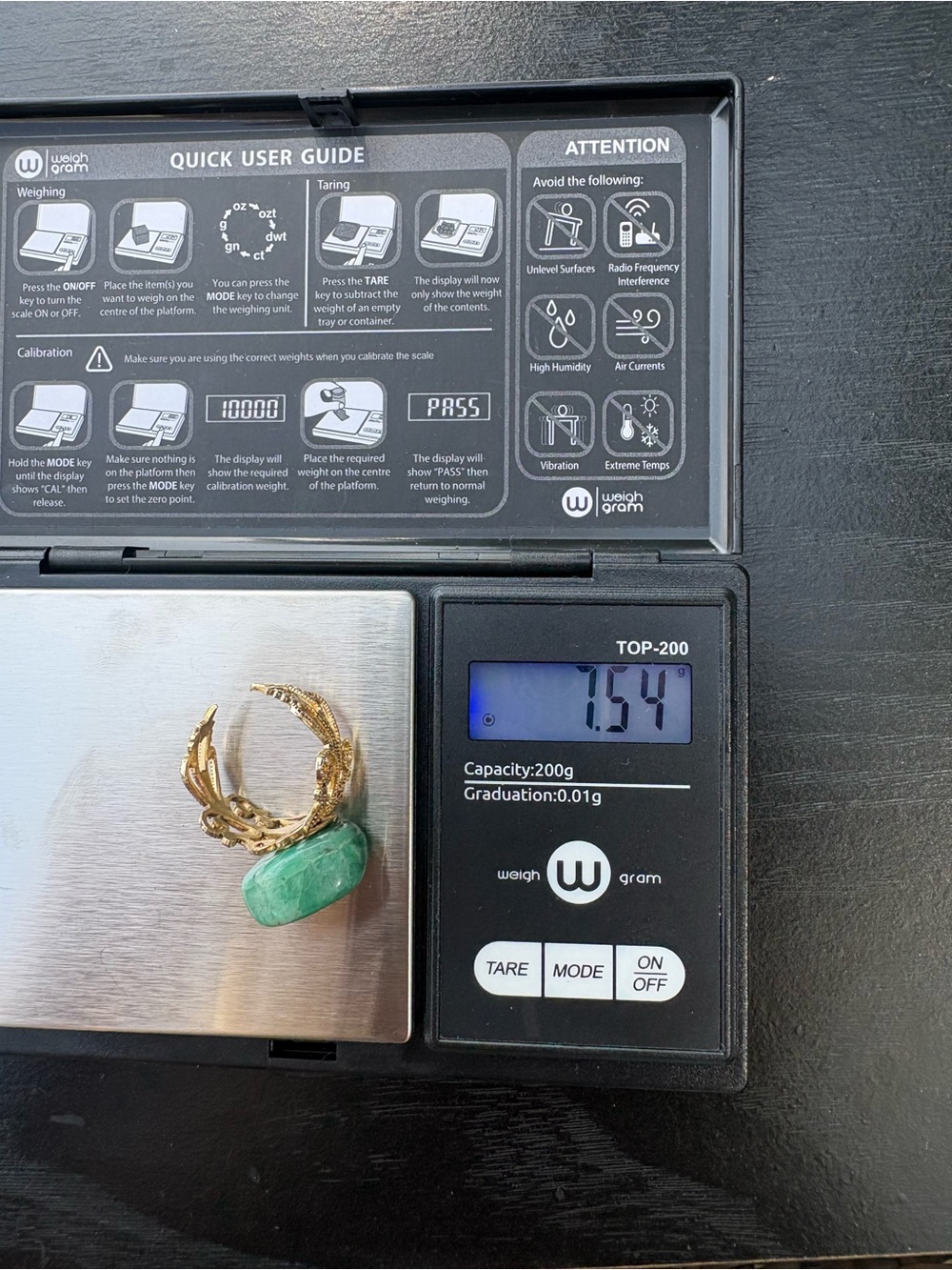Adjustable Gold-Tone Filigree Ring with Green Gemstone - Picture 11 of 11